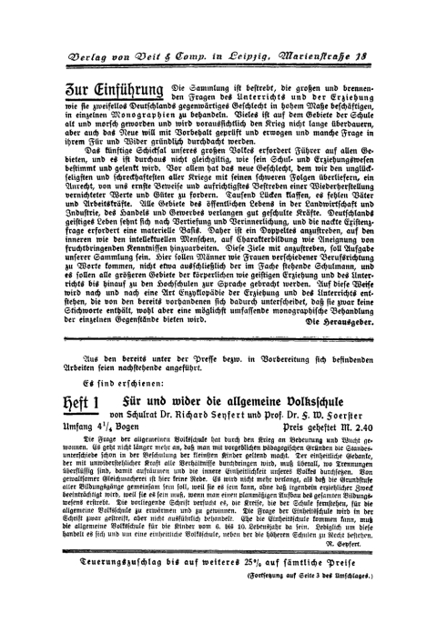 Cover image for book Schulerziehung nach dem Großen Kriege