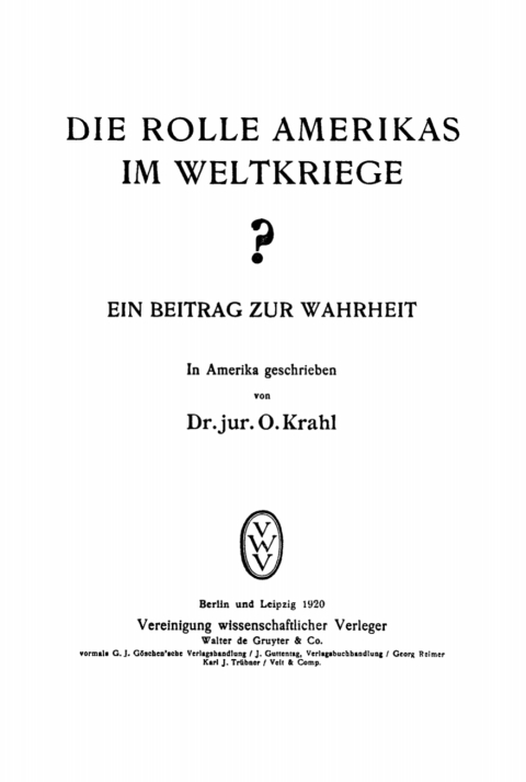 Cover image for book Die Rolle Amerikas im Weltkriege?