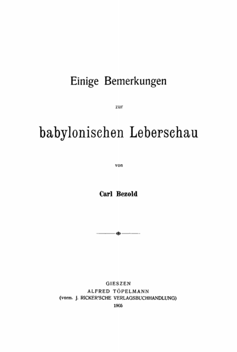 Cover image for book Einige Bemerkungen babylonischen Leberschau