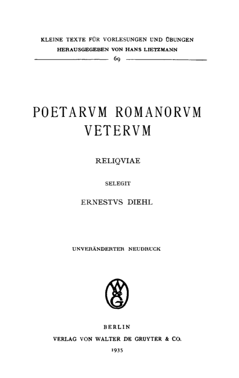Cover image for book Poetarum Romanorum veterum reliquiae