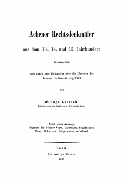 Cover image for book Achener Rechtsdenkmäler aus dem 13., 14. und 15. Jahrhundert