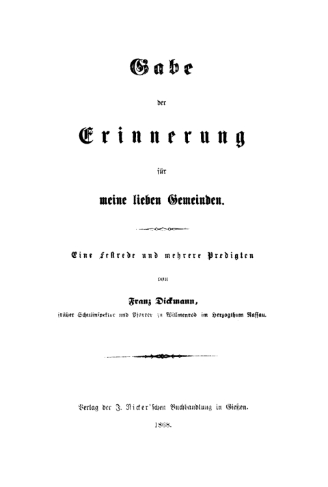 Cover image for book Gabe der Erinnerung für meine lieben Gemeinden