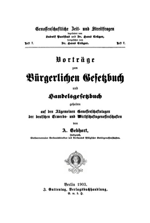 Cover image for book Vorträge zum Bürgerlichen Gesetzbuch und Handelsgesetzbuch