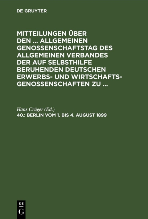 Cover image for book Berlin, vom 1. bis 4. August 1899