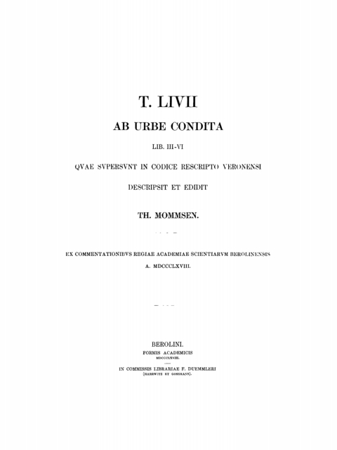 Cover image for book T. Livii ab urbe condita lib. 3-6 quae supersunt in codice rescripta Veronensi
