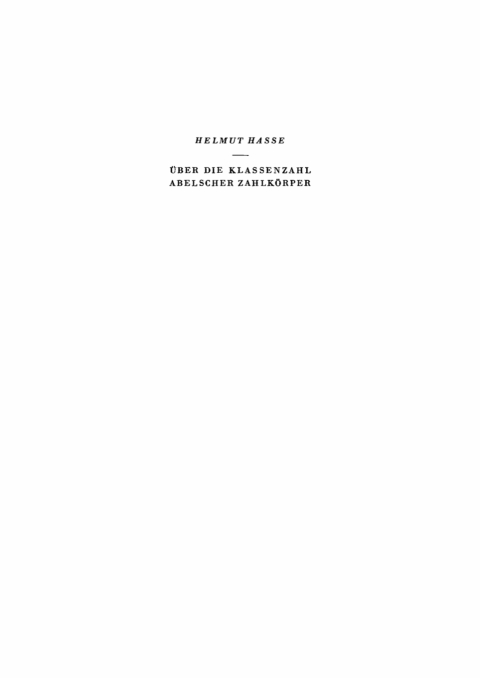 Cover image for book Über die Klassenzahl abelscher Zahlkörper