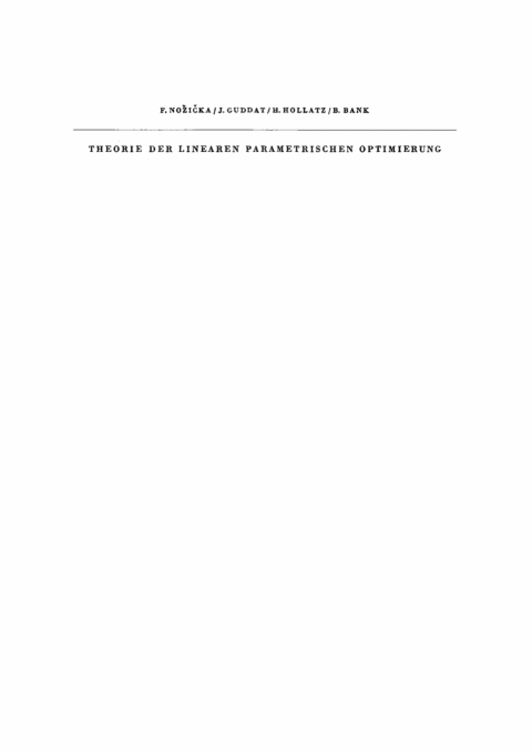 Cover image for book Theorie der linearen parametrischen Optimierung