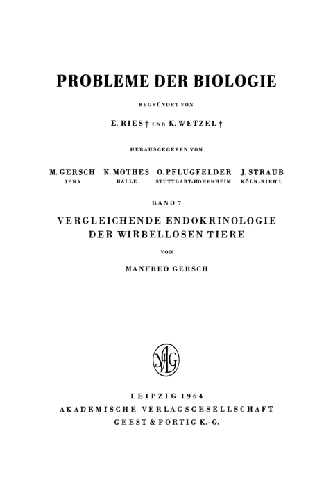 Cover image for book Vergleichende Endokrinologie der Wirbellosen Tiere