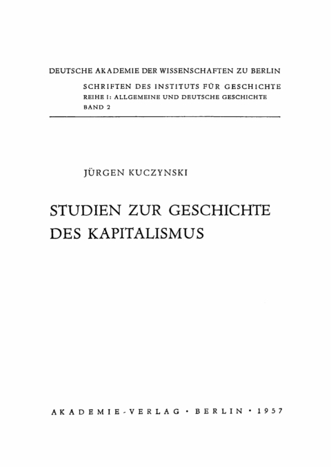 Cover image for book Studien zur Geschichte des Kapitalismus