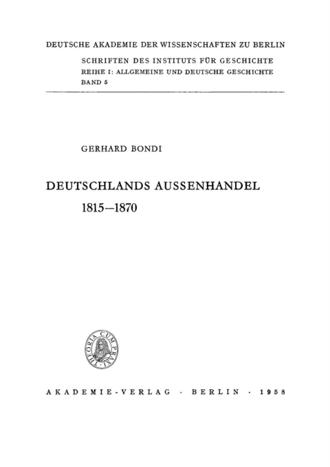 Cover image for book Deutschlands Aussenhandel. 1815–1870
