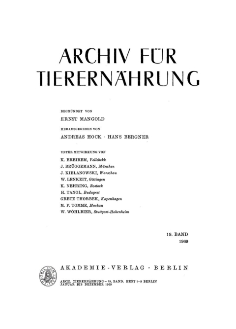 Cover image for book Archiv für Tierernährung. Band 19, Heft 1–9