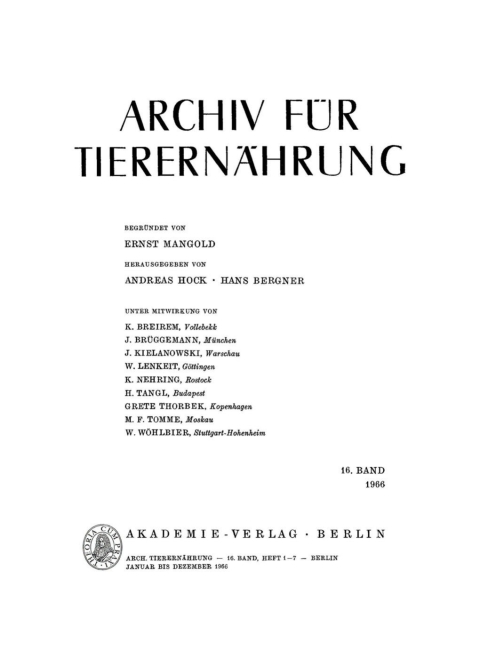 Cover image for book Archiv für Tierernährung. Band 16, Heft 1–7