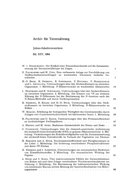 Cover image for book Archiv für Tierernährung. Band 14, Heft 1