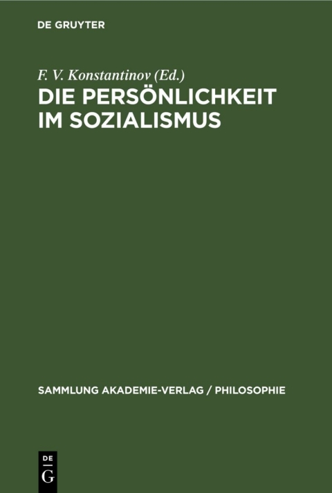 Cover image for book Die Persönlichkeit im Sozialismus