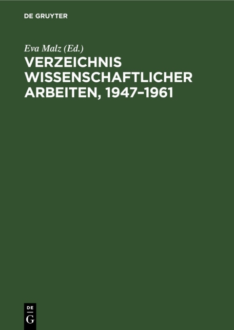 Cover image for book Verzeichnis wissenschaftlicher Arbeiten, 1947–1961