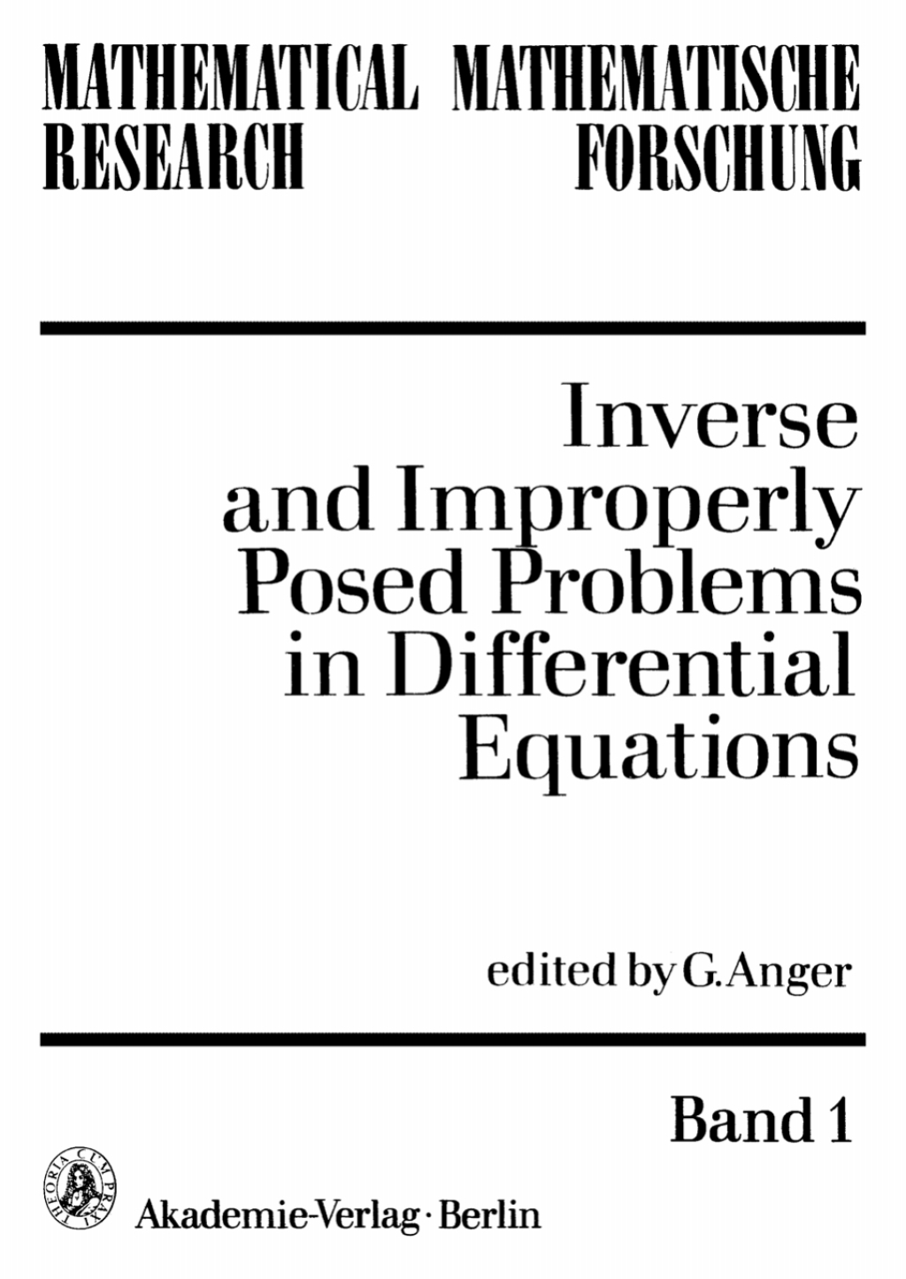 Page Fidelity Inverse and Improperly Posed Problems in Differential Equations; $148.73