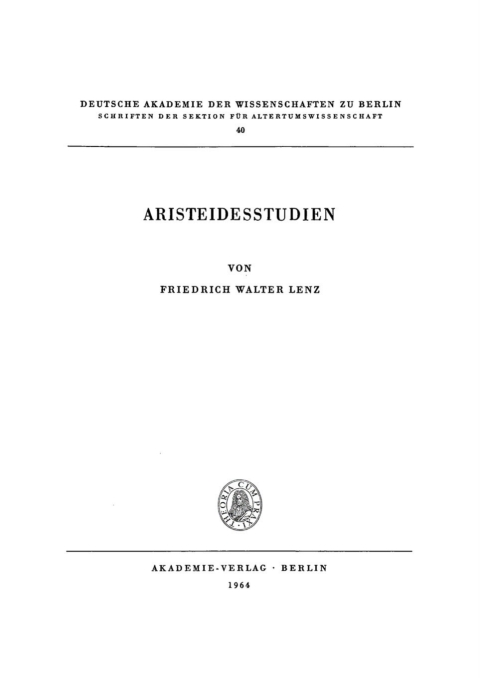 Cover image for book Aristeidesstudien