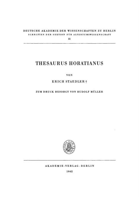 Cover image for book Thesaurus Horatianus