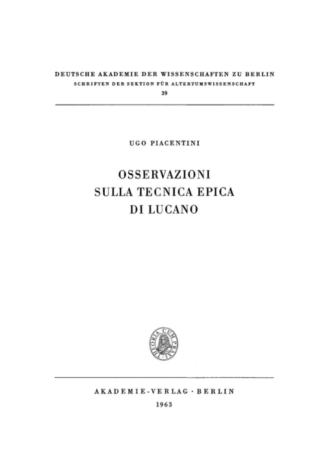 Cover image for book Osservazioni sulla tecnica epica di Lucano