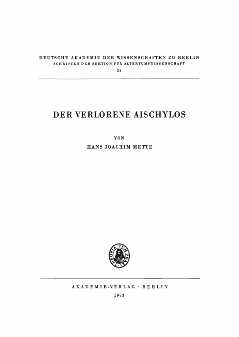 Cover image for book Der Verlorene Aischylos