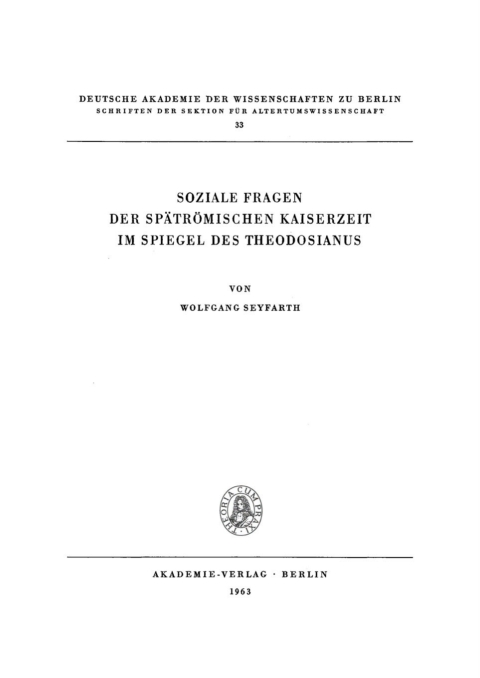 Cover image for book Soziale Fragen der Spätrömischen Kaiserzeit im Spiegel des Theodosianus
