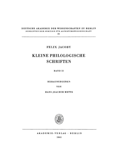Cover image for book Kleine Philologische Schriften, II
