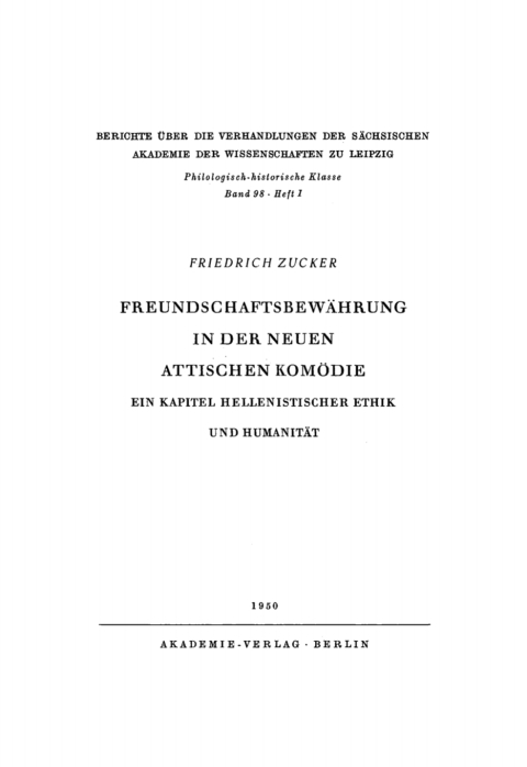 Cover image for book Freundschaftsbewährung in der neuen attischen Komödie