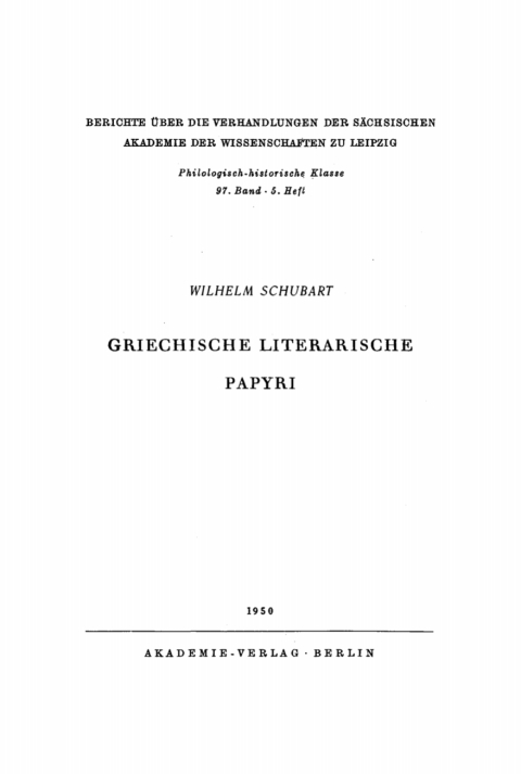 Cover image for book Griechische literarische Papyri