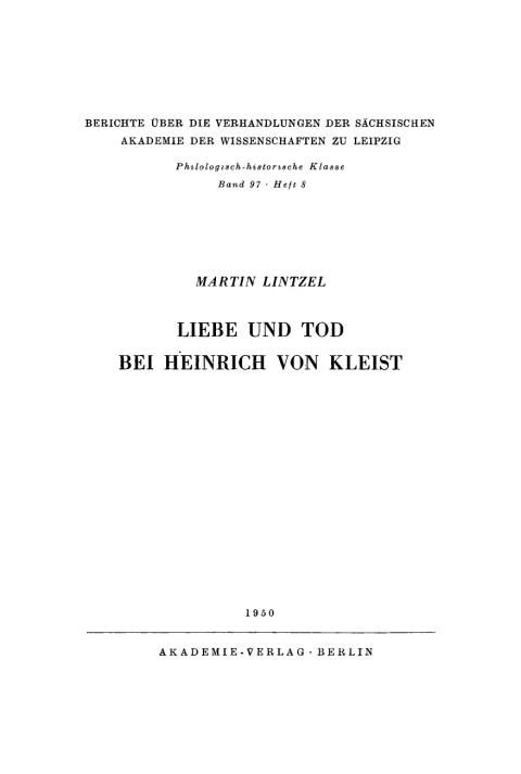 Cover image for book Liebe und Tod bei Heinrich von Kleist