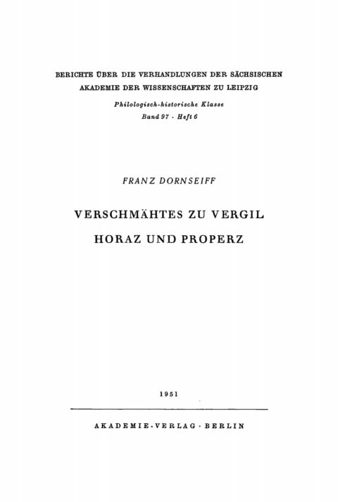 Cover image for book Verschmähtes zu Vergil, Horaz und Properz