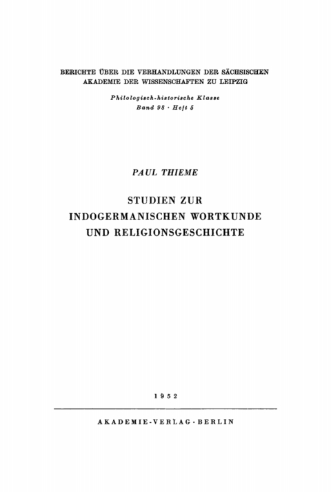 Cover image for book Studien zur indogermanischen Wortkunde und Religionsgeschichte