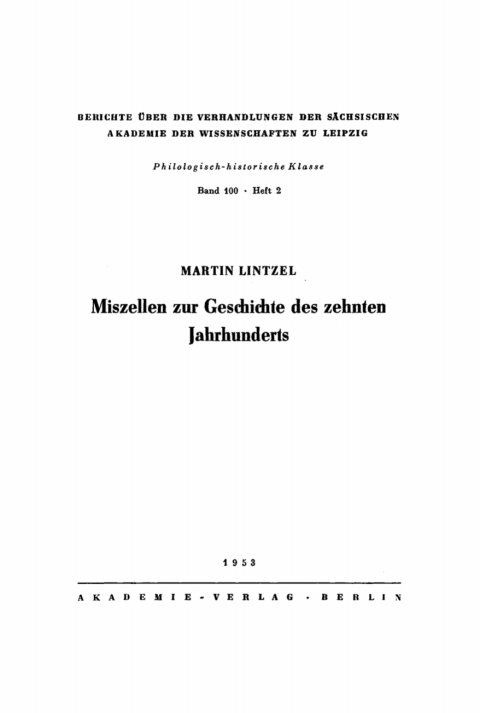 Cover image for book Miszellen zur Geschichte des zehnten Jahrhunderts