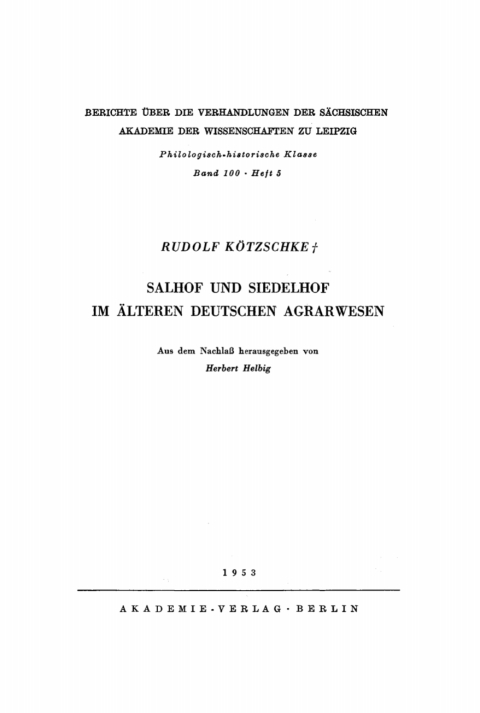 Cover image for book Salhof und Siedelhof im älteren deutschen Agrarwesen