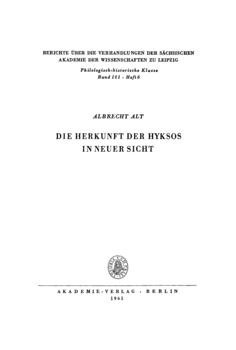Cover image for book Die Herkunft der Hyksos in neuer Sicht
