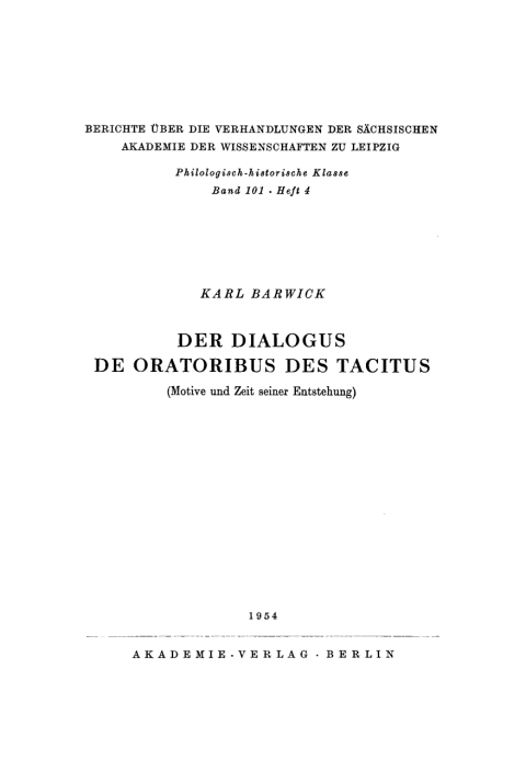 Cover image for book Der Dialogus de oratoribus des Tacitus
