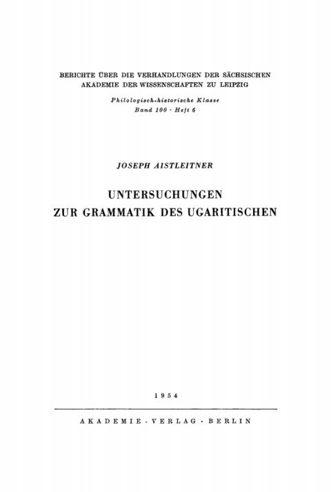 Cover image for book Untersuchungen zur Grammatik des Ugaritischen