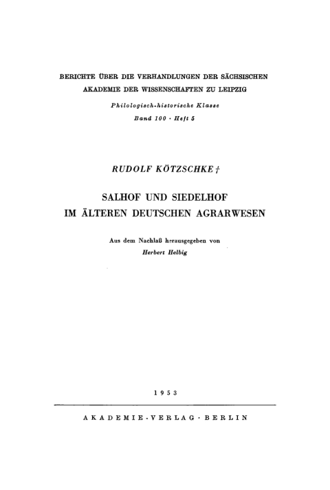 Cover image for book Salhof und Siedelhof im älteren deutschen Agrarwesen