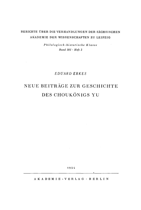 Cover image for book Neue Beiträge zur Geschichte des Choukönigs Yu