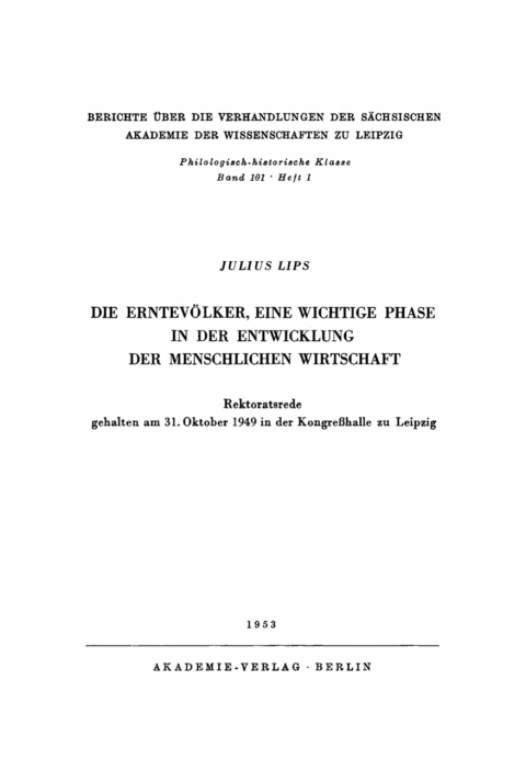 Cover image for book Die Erntevölker, eine wichtige Phase in der Entwicklung der menschlichen Wirtschaft