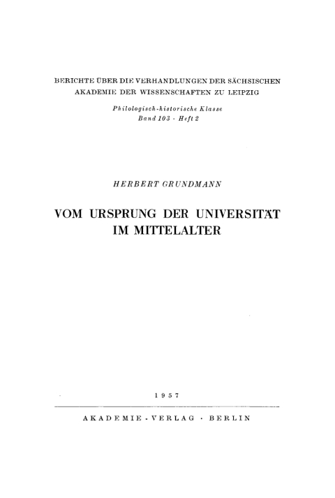 Cover image for book Vom Ursprung der Universität im Mittelalter