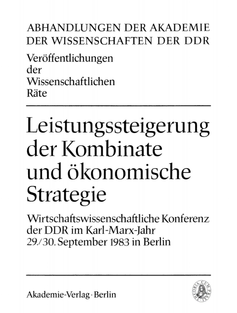 Cover image for book Leistungssteigerung der Kombinate und ökonomische Strategie