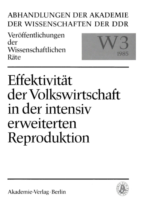 Cover image for book Effektivität der Volkswirtschaft in der intensiv erweiterten Reproduktion