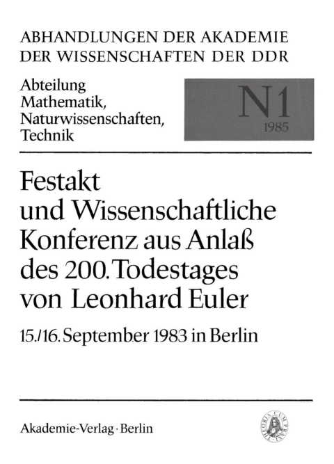 Cover image for book Festakt und Wissenschaftliche Konferenz aus Anlaß des 200. Todestages von Leonhard Euler