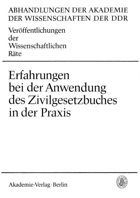 Cover image for book Erfahrungen bei der Anwendung des Zivilgesetzbuches in der Praxis