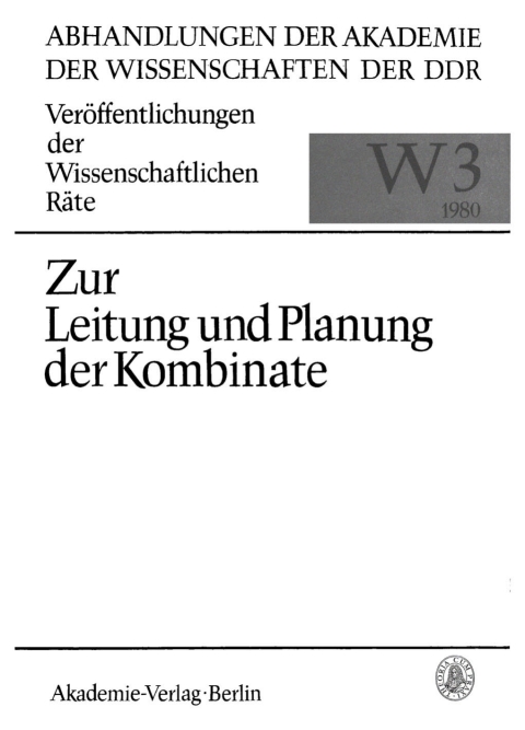 Cover image for book Zur Leitung und Planung der Kombinate