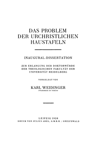 Das Problem der Urchristlichen Haustafeln
