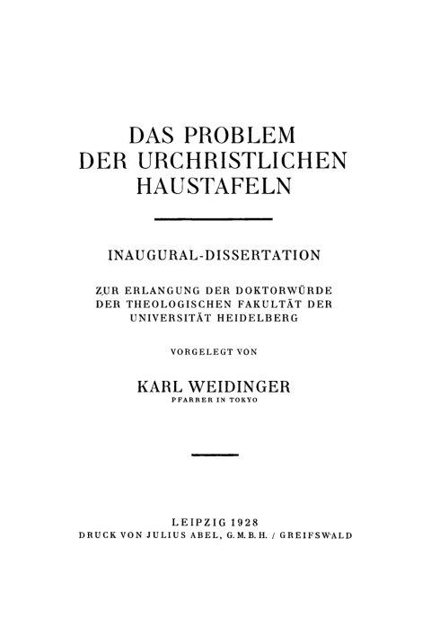 Cover image for book Das Problem der Urchristlichen Haustafeln
