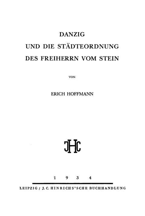 Cover image for book Danzig und die Städteordnung des Freiherrn vom Stein