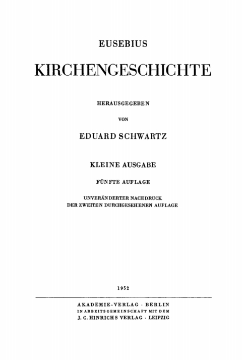 Cover image for book Eusebius Kirchengeschichte