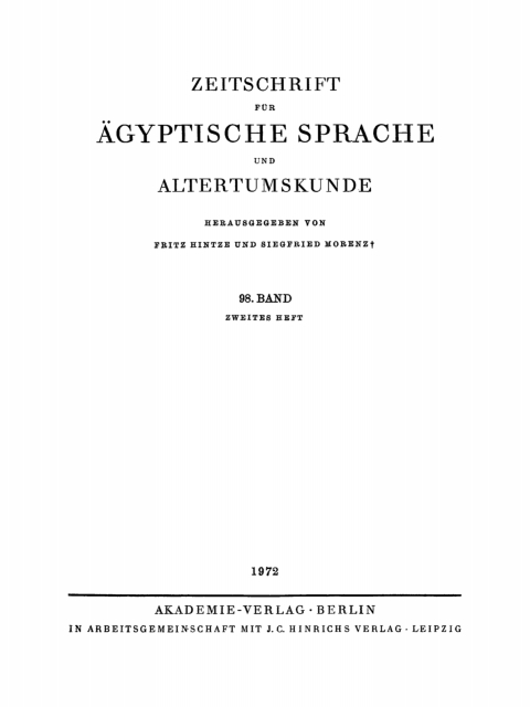 Cover image for book Zeitschrift für Ägyptische Sprache und Altertumskunde. Band 98, Heft 2